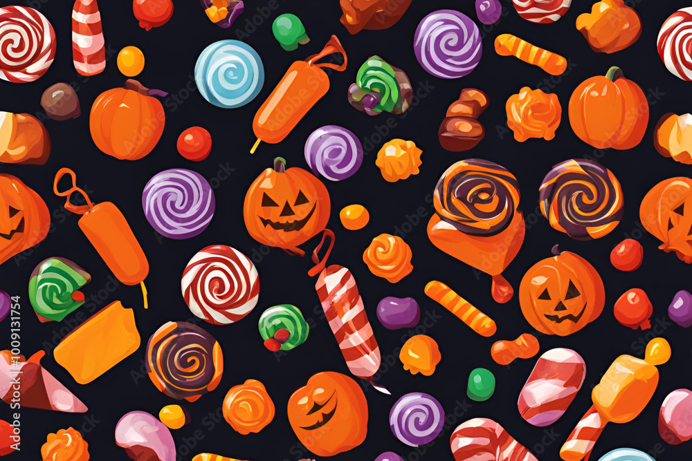 Halloween with colorful candies and lollipops Halloween with colorful candies and lollipops