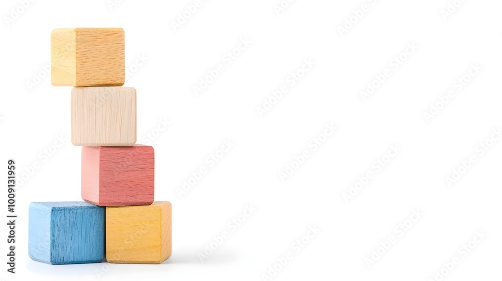 Colorful Wooden Blocks Symbolizing Money Management and Savings - Strategic Financial Planning for Economic Growth and Stability