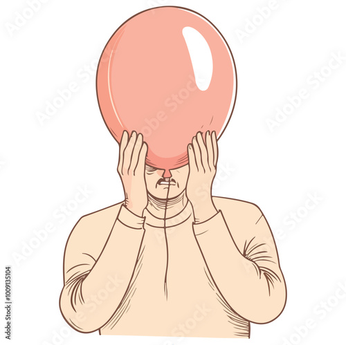 A man feel sad with ballon head Flat illustration