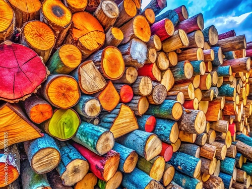 Colorful Clipart Illustration of Neatly Stacked Firewood Logs Ready for a Cozy Fireplace Setup