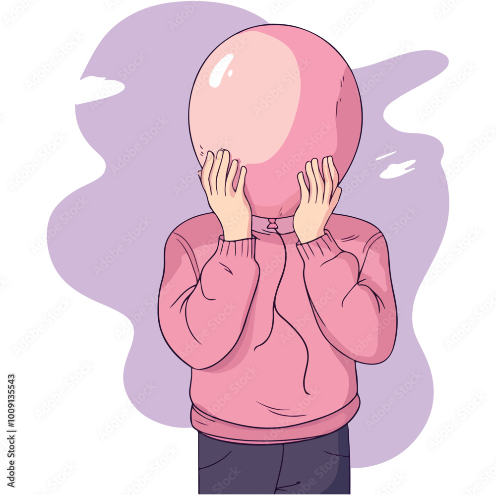 A man feel sad with ballon head Flat illustration A man feel sad with ballon head Flat illustration