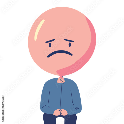 A man feel sad with ballon head Flat illustration