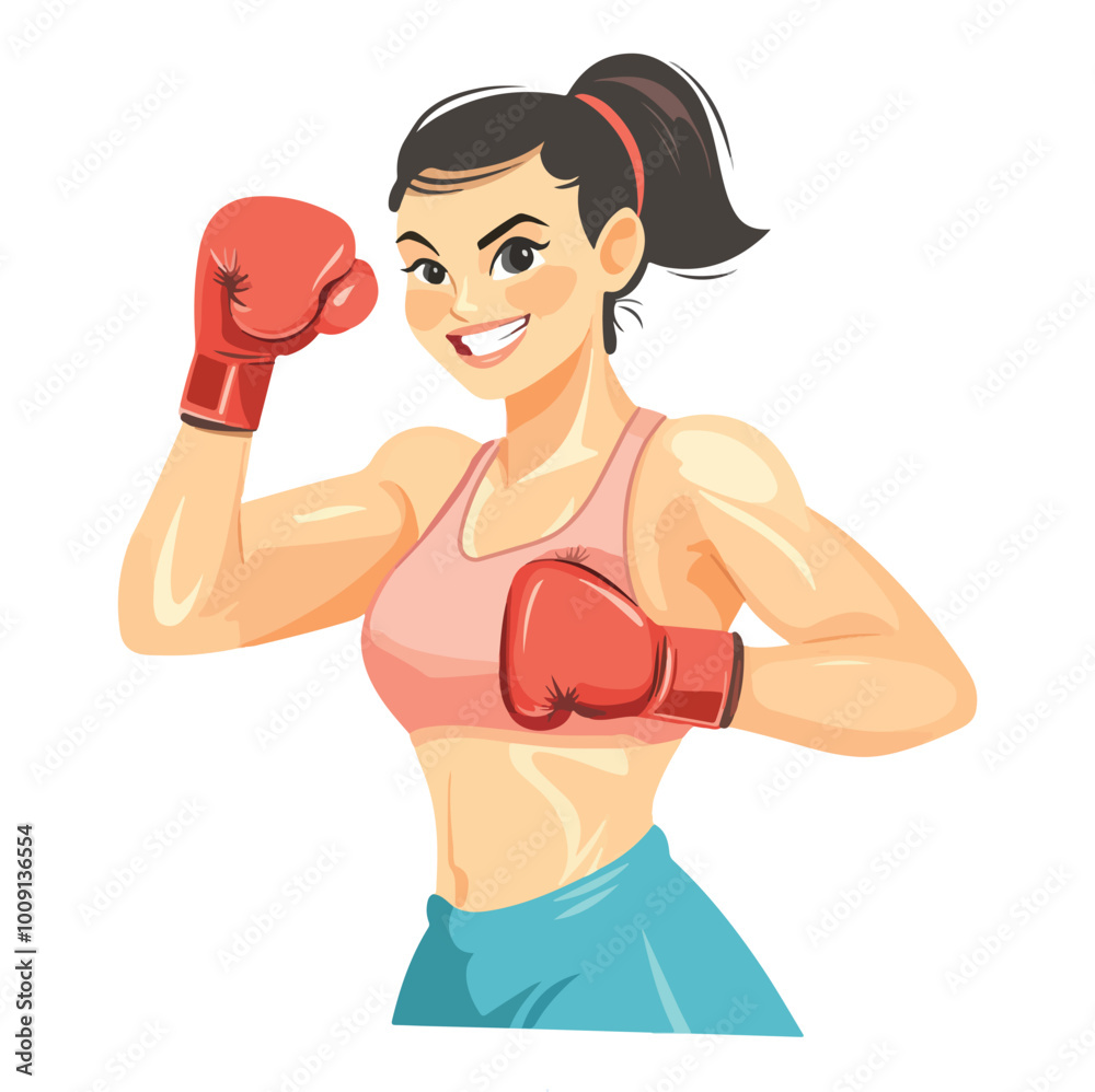 Young boxer girl performing at competitions Portrait of sportswoman Vector illustration Young boxer girl performing at competitions Portrait of sportswoman Vector illustration