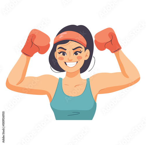 Young boxer girl performing at competitions Portrait of sportswoman Vector illustration