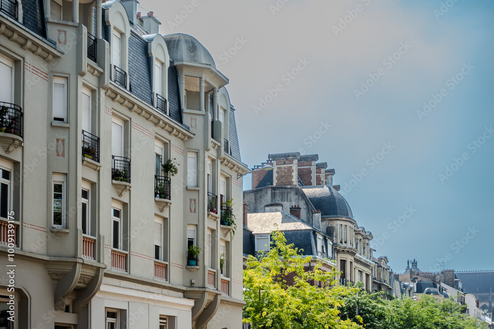 Street view of downtown Reims, France
