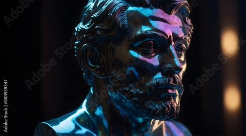 Statue of a man with painted face