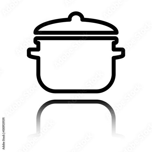 Pot simple icon vector. Flat design. Black icon with mirror reflection. White background