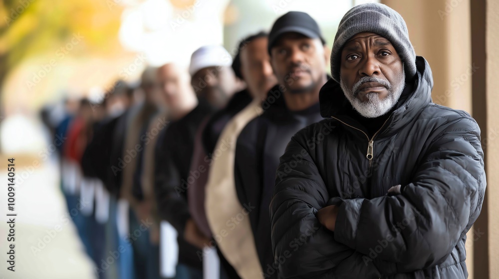 The Line of Voters Moves Slowly but the Atmosphere is Filled with Anticipation and Hope for a Bright Future in the Democratic Process The Line of Voters Moves Slowly but the Atmosphere is Filled with Anticipation and Hope for a Bright Future in the Democratic Process
