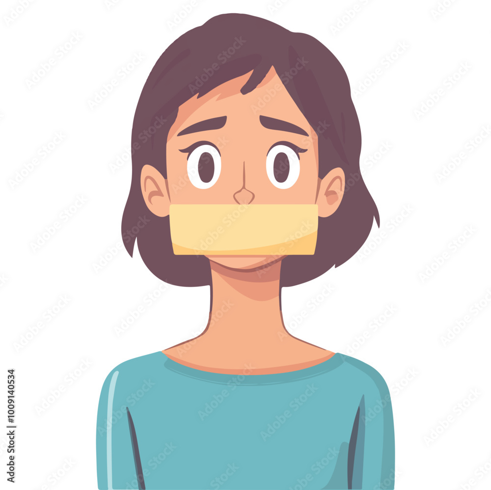Young Girl with a sealed mouth. The man cannot speak Flat illustration Young Girl with a sealed mouth. The man cannot speak Flat illustration