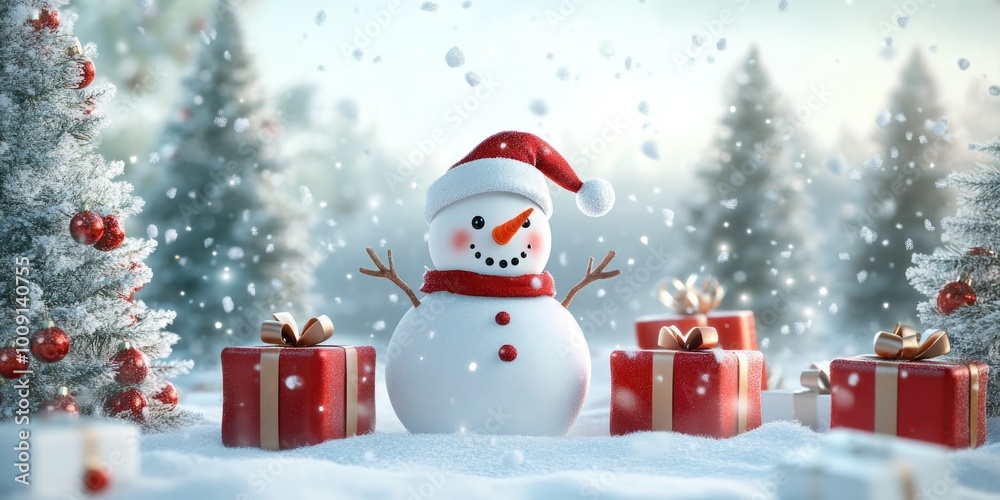 Seasonal Holiday Scene with Snowman and Gifts Seasonal Holiday Scene with Snowman and Gifts
