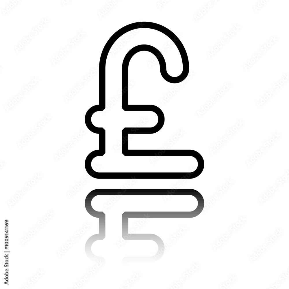 Pounds money simple icon. Flat design. Black icon with mirror reflection. White background Pounds money simple icon. Flat design. Black icon with mirror reflection. White background