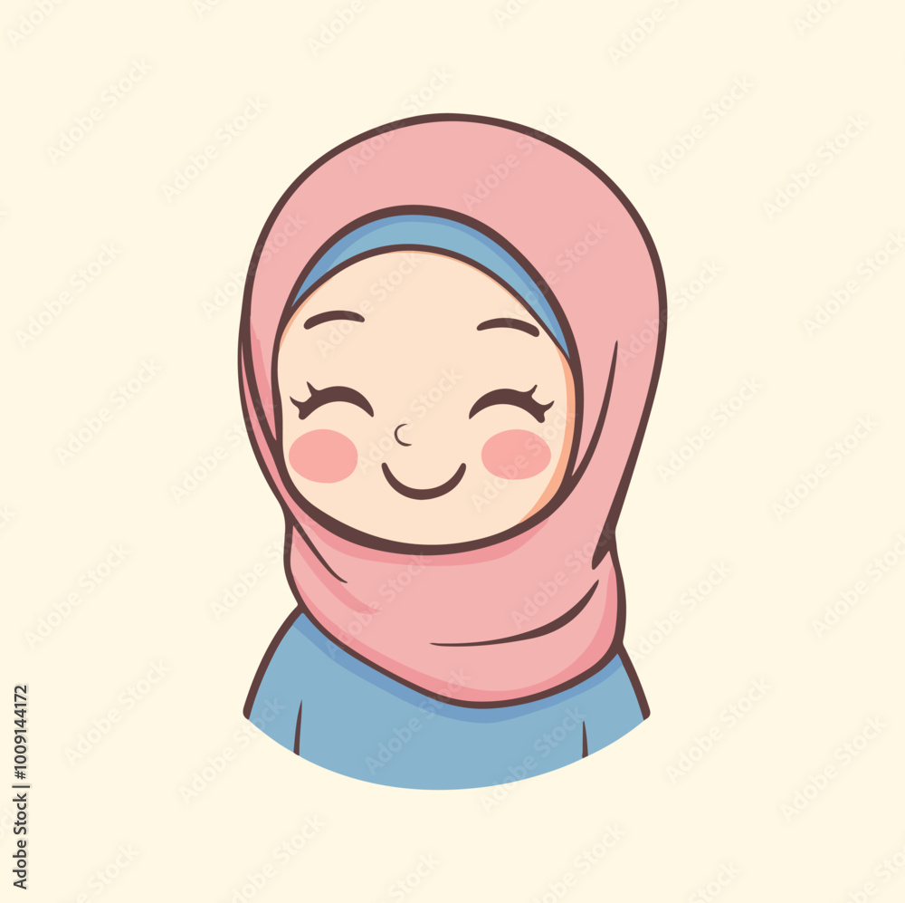 Cute hijab girl for sticker Cartoon style vector illustration Cute hijab girl for sticker Cartoon style vector illustration