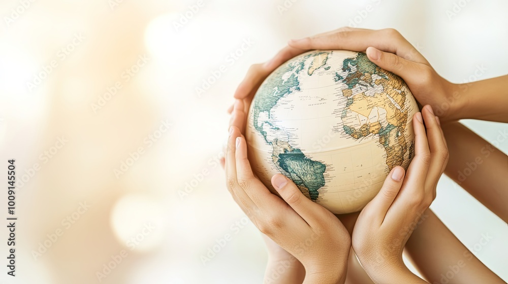 A diverse group of hands gently holding a globe, symbolizing unity and care for the planet. A diverse group of hands gently holding a globe, symbolizing unity and care for the planet.