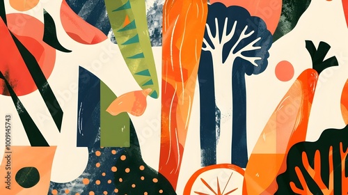 CubistInspired Abstract Vegetable Medley with Geometric Forms and Vibrant Colors