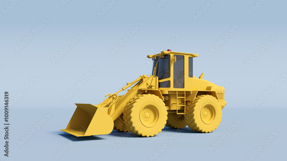 Obraz premium Yellow Bulldozer on a light blue background. 3D Rendering.