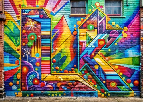 Colorful Graffiti Letter L on Urban Wall with Vibrant Background and Artistic Expression Elements