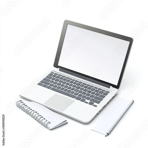 A laptop with an open screen alongside notepads for note-taking or brainstorming.