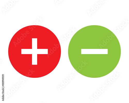 Green and red round plus minus icon vector illustration design on white background.
