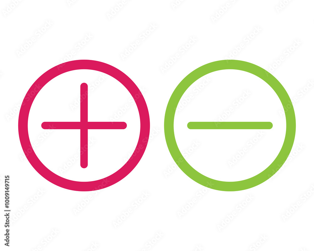 Round plus sign and minus sign icon set. Vector. plus minus icon.