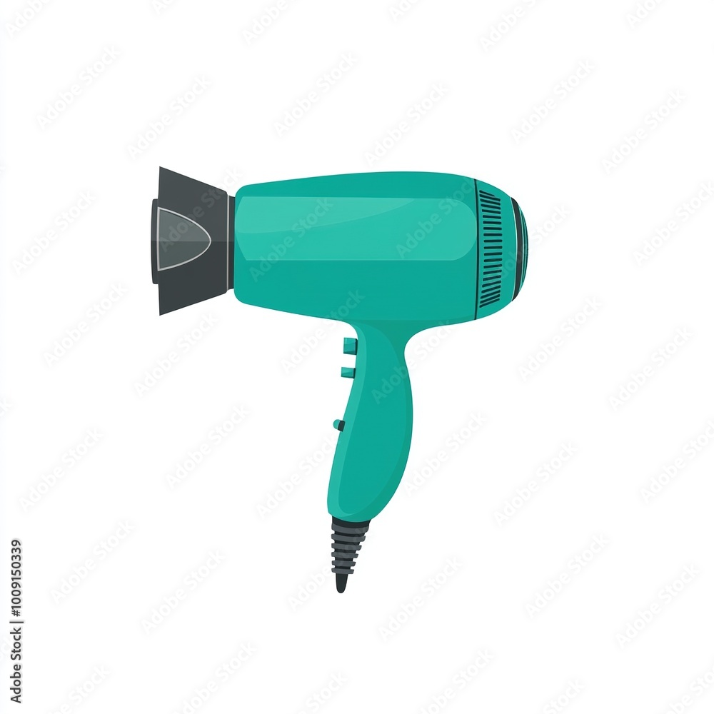 A teal hairdryer designed for personal grooming and styling. A teal hairdryer designed for personal grooming and styling.