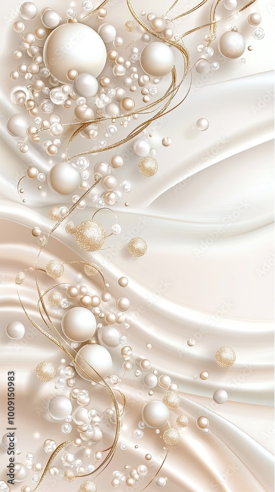 Fototapeta premium Delicate white Christmas ornaments and garland hang gracefully from the top of a blank white background, creating a perfect space for New Year's party announcements