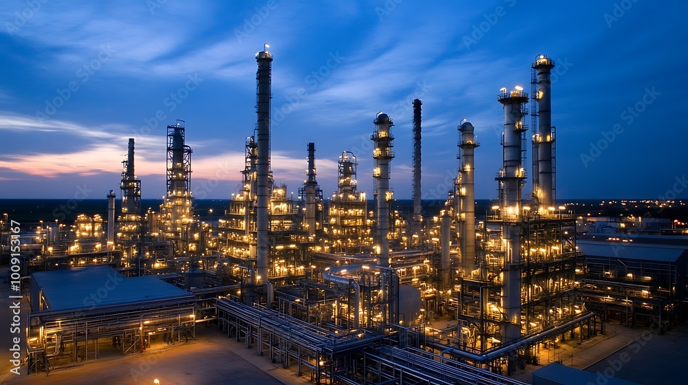 Illuminated Industrial Complex at Dusk Illuminated Industrial Complex at Dusk