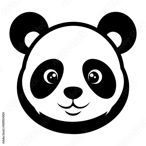 A cute panda head black silhouette For Logo Design Isolated on Transparent background