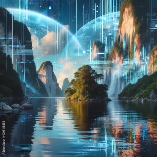 Nature’s Digital Dream
Surreal images combining natural landscapes with digital glitches and distortions, creating a dreamlike blend of organic and technological elements. The images evoke a sense of
