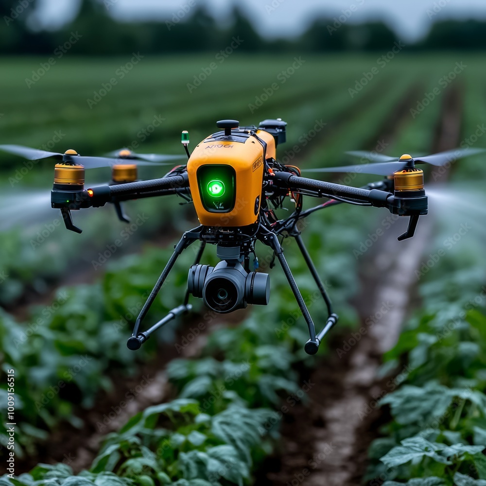 Agricultural Drone Spraying Crops in Field Agricultural Drone Spraying Crops in Field