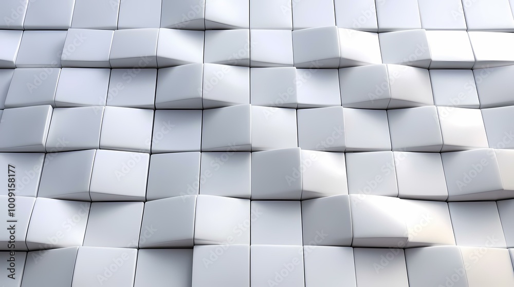 The image is of a white, abstract, 3D wave-like pattern of squares. The image is of a white, abstract, 3D wave-like pattern of squares.