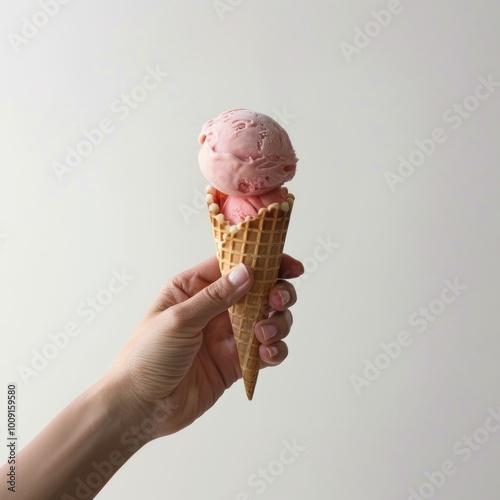 Hand holding strawberry icecream photography background dessert.