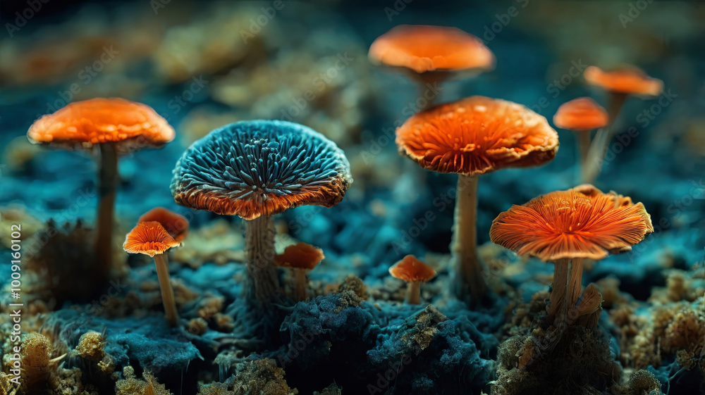 Fototapeta premium mushroom macrophotography , mushrooms under microscope , bright mushrooms