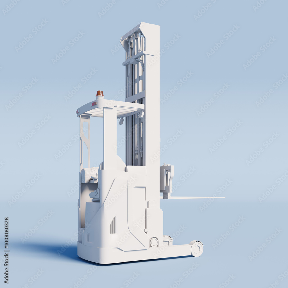 White Reach Truck on a light blue background. 3D Rendering. White Reach Truck on a light blue background. 3D Rendering.