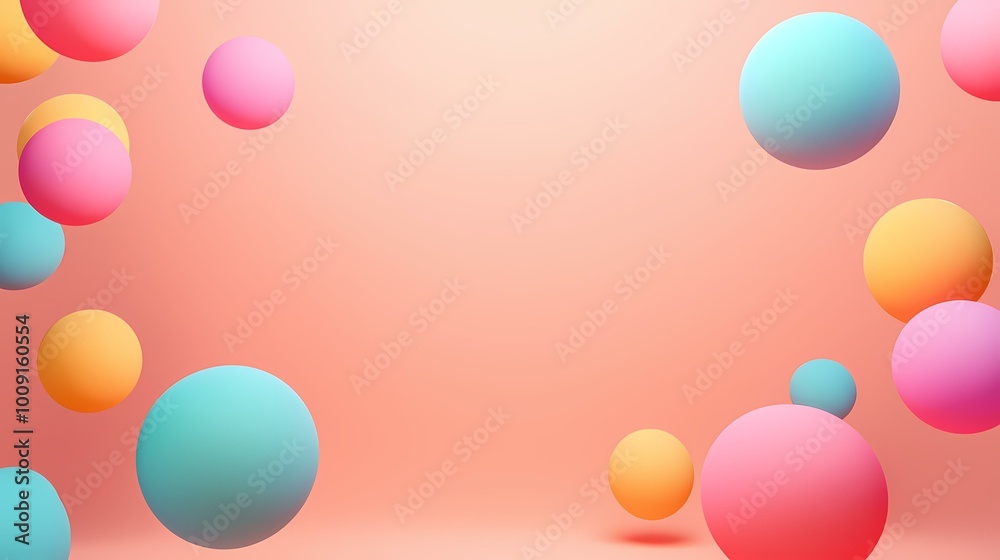 A pastel colored background with blue, yellow, and pink spheres. The spheres appear to be floating in midair. A pastel colored background with blue, yellow, and pink spheres. The spheres appear to be floating in midair.