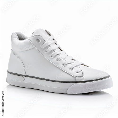 A sleek, high-top white sneaker designed for casual wear and comfort.