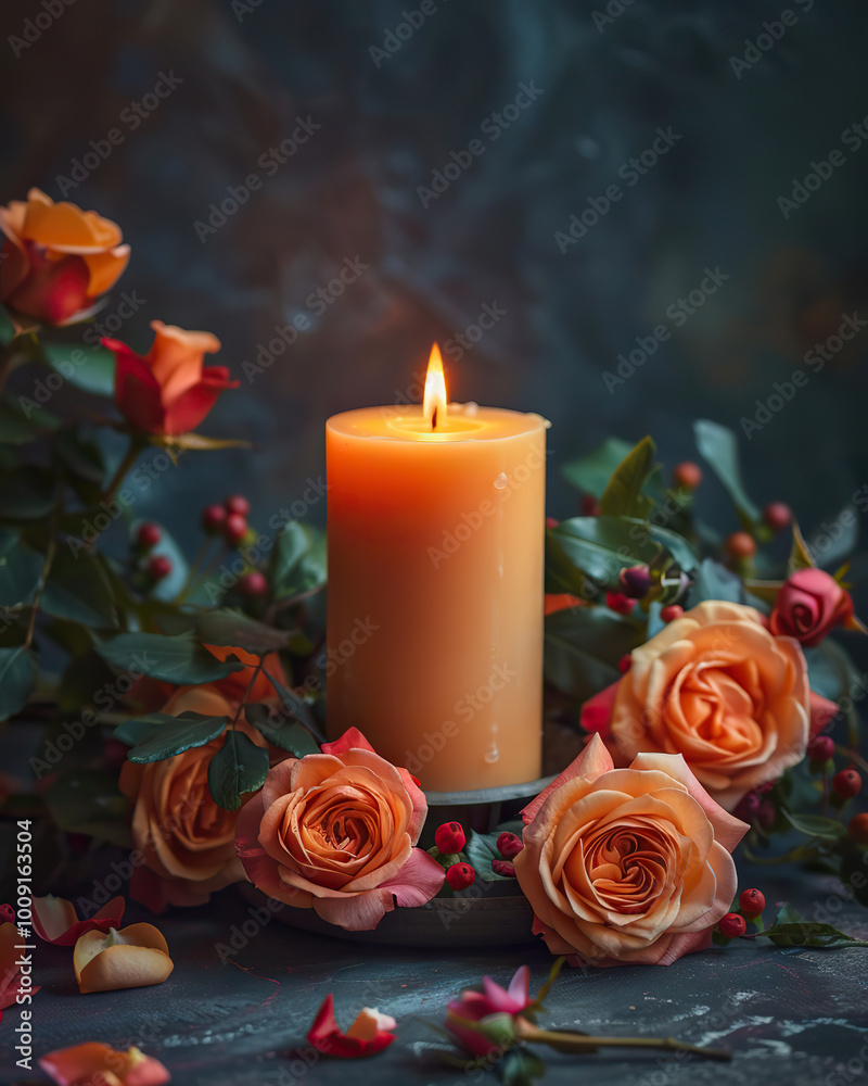 cute cozy candle in flowers cute cozy candle in flowers