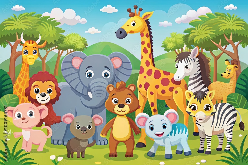 Naklejka premium Colorful Vector Illustrations of Various Zoo Animals in a Fun and Playful Style for Kids' Design