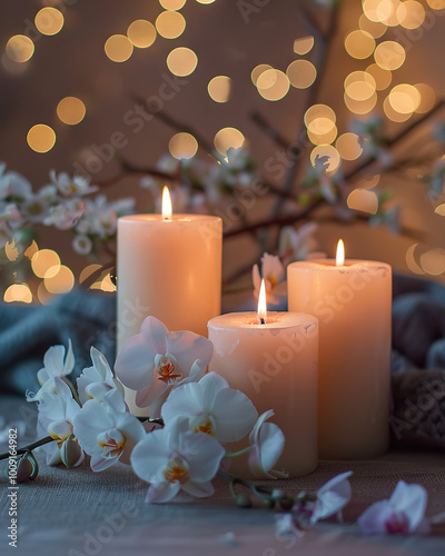 cute cozy candle in flowers