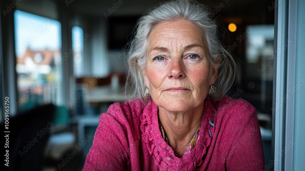 Portrait of an elderly woman in a pink sweater, showcasing thoughtful and introspective emotions, symbolizing wisdom, experience, and the passage of time in peace. Portrait of an elderly woman in a pink sweater, showcasing thoughtful and introspective emotions, symbolizing wisdom, experience, and the passage of time in peace.