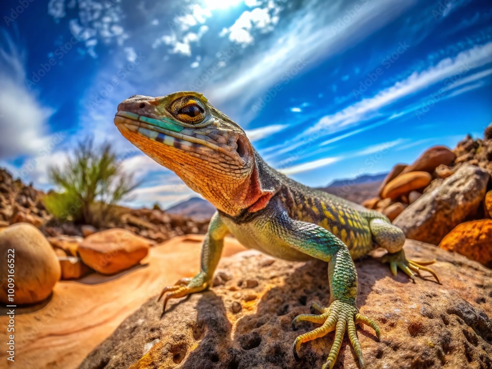 Fototapeta premium Common Side Blotched Lizard on Rocky Terrain with Natural Habitat in the Desert Landscape