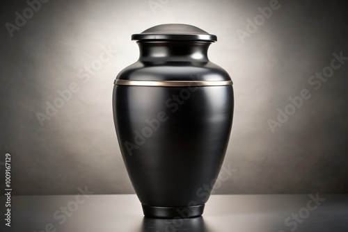 Elegant black urn with ashes, memento, life remembered