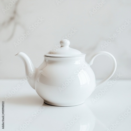 A simple white teapot on a clean surface, ideal for serving tea.