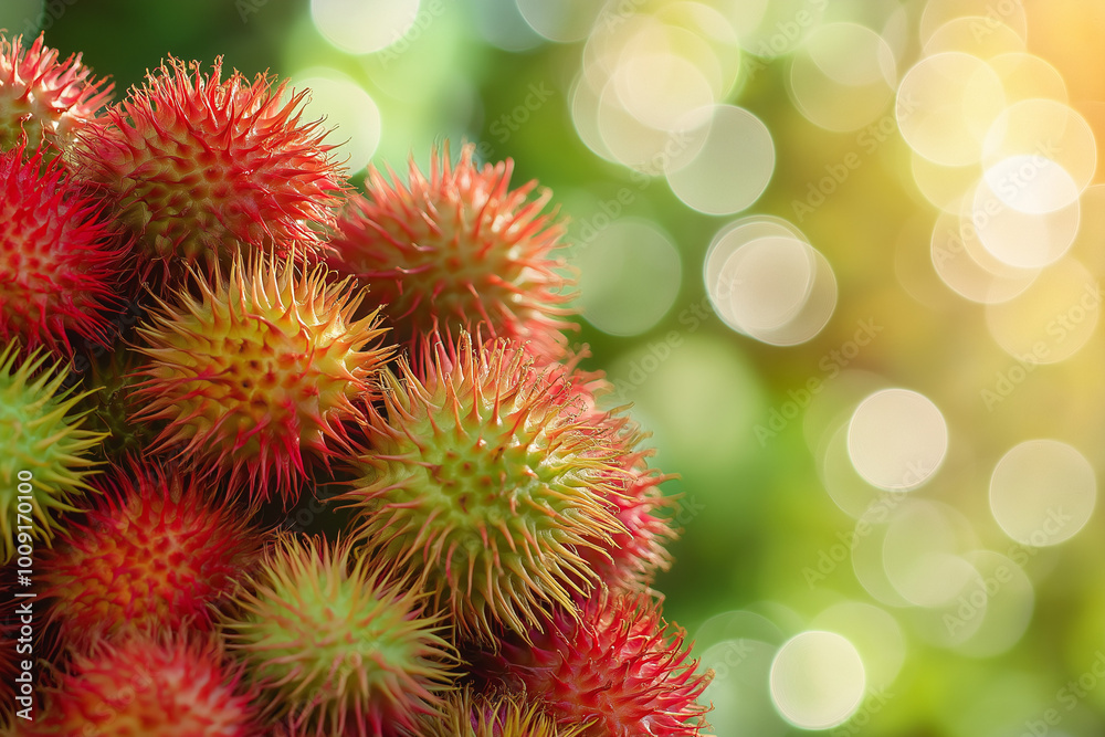 Fresh red rambutan fruits with leaves background. Fresh red rambutan fruits with leaves background.
