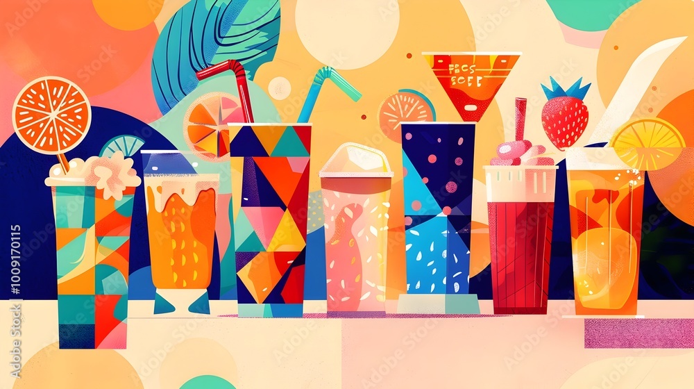 Fototapeta premium Patterned Beverages Collection Geometric of Rejuvenating Drinks