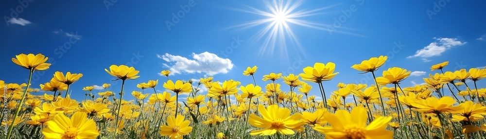 Yellow Wildflowers Blooming Under a Blue Sky Yellow Wildflowers Blooming Under a Blue Sky