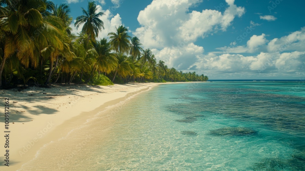 Fototapeta premium Tropical Beach Paradise with Palm Trees and Clear Water
