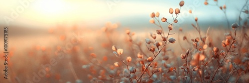 Lush Wild Bushes Framing a Soft Horizon, Vibrant Greenery in Foreground, Dreamy Background Blur Enhancing Depth and Serenity