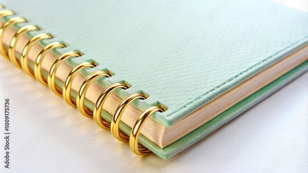 Elegant pastel colored notebook with gold detailing isolated macro shot Elegant pastel colored notebook with gold detailing isolated macro shot