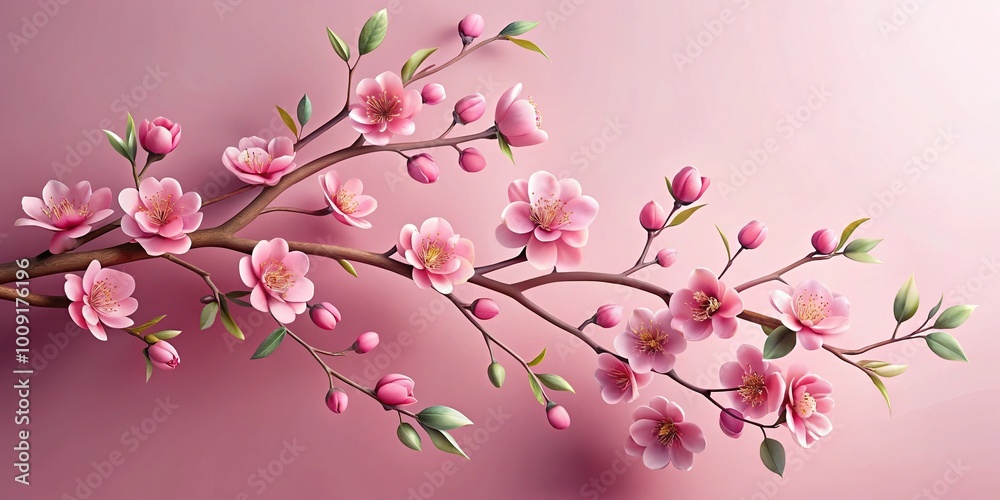 Elegant pink flowers on decorative branch in 3D Elegant pink flowers on decorative branch in 3D