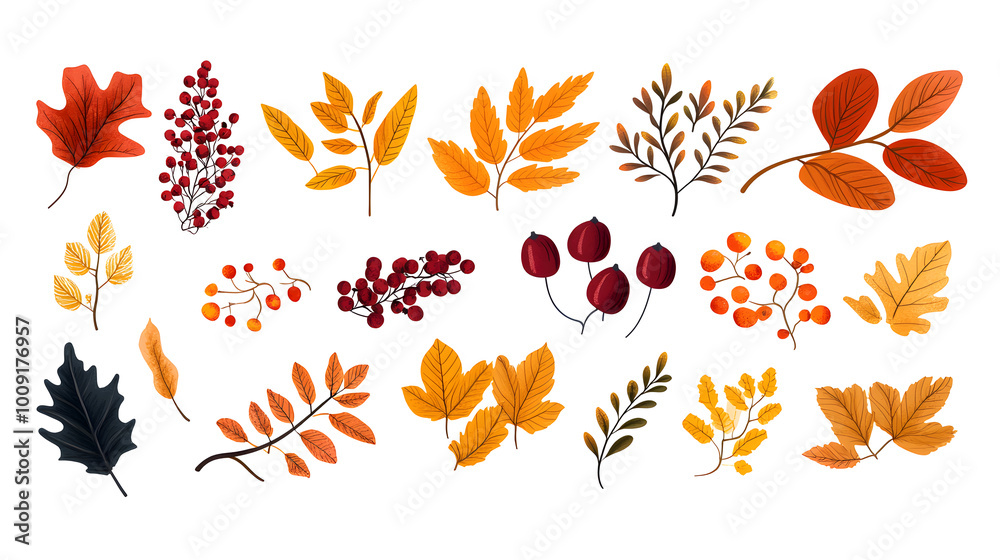 Autumn leaves hand drawn collection isolated on white Autumn leaves hand drawn collection isolated on white